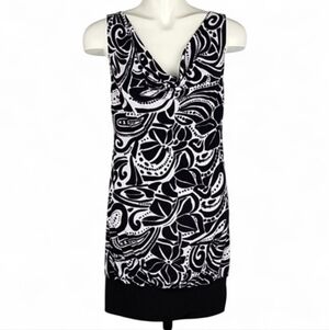 La Belle Women's Black White Paisley Sleeveless Shift Dress Cowl Neck Stretch M